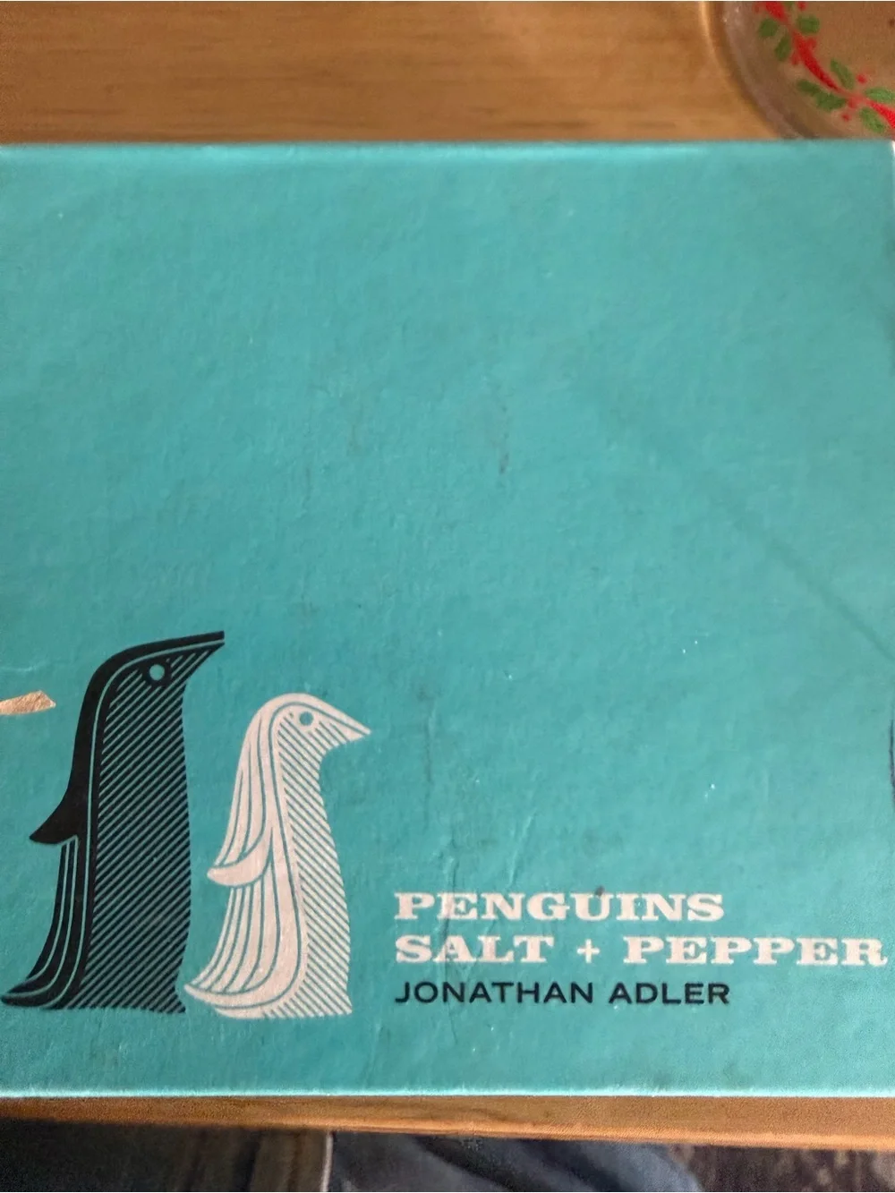 Jonathan Adler Turquoise Penguin Salt & Pepper Box with Black and White